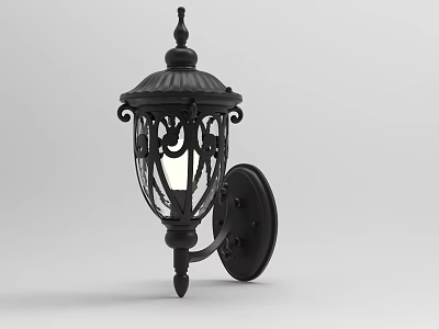 Elegant Black Wall Lamp With Classic Ornate Design Illuminated Mounted On Wall 3d model