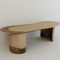 Modern Oval Wooden Table With Light Dark Wood Combined Legs Design