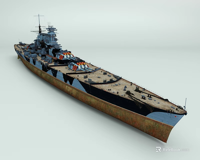 Vintage Battleship Model With Historical Deck Turrets Superstructure And Rustic Hull 3d model 