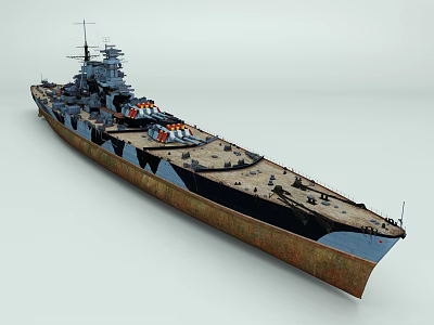 Vintage Battleship Model With Historical Deck Turrets Superstructure And Rustic Hull 3d model