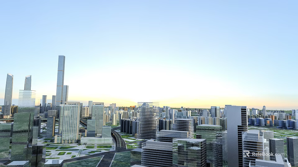 Modern City Skyline Featuring High Rise Skyscrapers And Urban Architecture 3d model 
