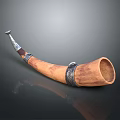 Handcrafted Traditional Horn With Intricate Silver Metal Accents And Polished Surface