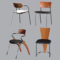 Modern Single Chairs With Wooden Backrest Metal Legs And Leather Seat