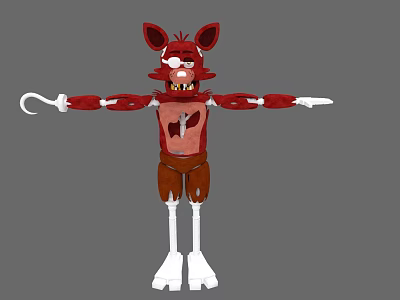 Red Fox Robot With Damaged Body Hook Hand And White Mechanical Legs 3d model