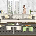 Modern double sofa cream sofa coffee table combination 3d model