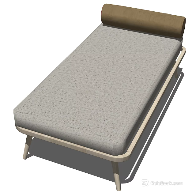 Modern Footstool With Gray Padded Seat And Wooden Frame Design 3d model 