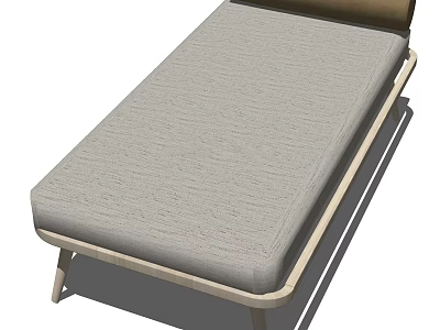 Modern Footstool With Gray Padded Seat And Wooden Frame Design 3d model