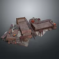 Vintage Wooden Furniture Collection Featuring Bed Table Stools Decorative Fruits And Candles