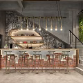 Industrial Bar Interior With Brick Wall Pendant Lights Bar Stools And Green Plant Wall