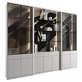 Modern Bookcase Design With Glass Doors LED Lighting Marble Backdrop And Decorative Items