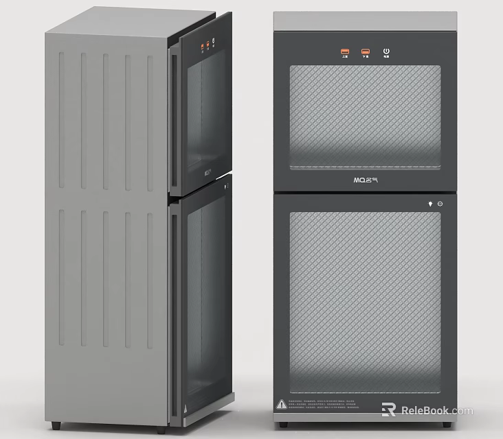 Modern Double Door Kitchen Appliances With Gray And Black Glass Door Design 3d model 
