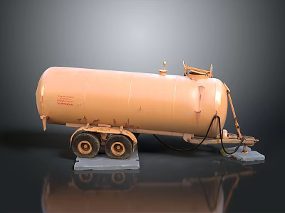 Orange Tanker Trailer With Two Wheels And Metal Pipes On Gray Background 3d model