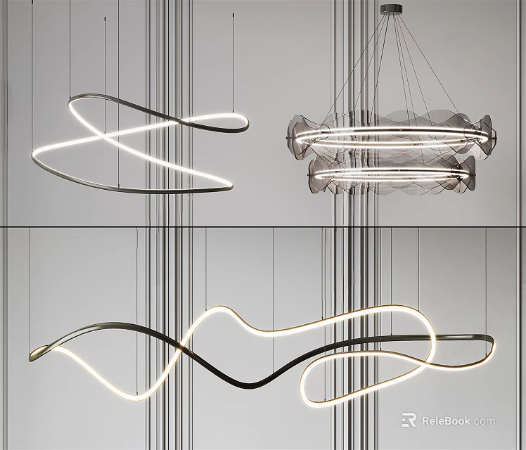 Stylish Modern Curved Chandeliers With LED Lighting And Metal Frame Design 3d model 