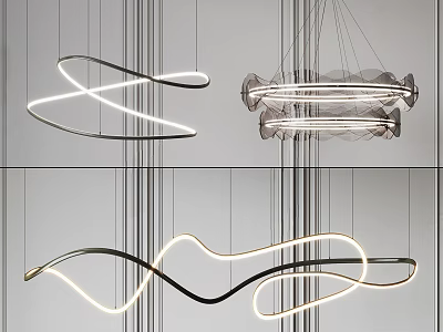 Stylish Modern Curved Chandeliers With LED Lighting And Metal Frame Design 3d model