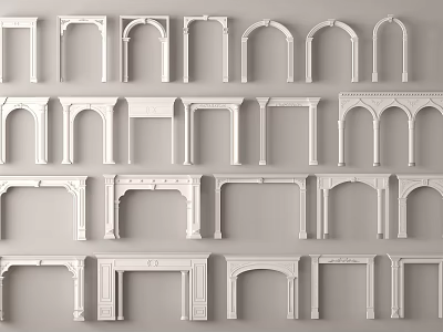 White Door Designs Featuring Various Architectural Styles Including Arched And Rectangular Shapes 3d model