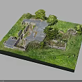 Ancient Architecture Ruins Model With Grassy Area Green Trees And Stone Structures 3d model