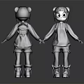 Two Anthropomorphic Panda Characters Holding Hands In Dark Hoodies And Overalls With Boots