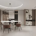Modern Living and Dining Room Interior With Sofa Colored Pillows Striped Wall And Decorative Sculpture
