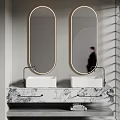 Modern Bathroom Interior Design With Double Washbasin And Marble Countertop Mirrors