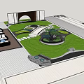 Residential Landscape Design Featuring Green Lawn Circular Patterns Winding Path and Seating Areas 3d model