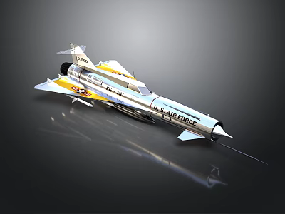 Space And Aerospace Ballistic Missile Model With Silver Yellow Blue Wings Tail Structure 3d model