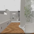 Elegant Modern Shopping Mall Store Interior With Round Bed Display And White Furniture