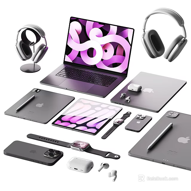 Apple Electronic Devices With Laptop Headphones Tablet Smartwatch Phone Stylus And Accessories 3d model 