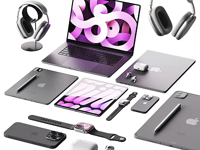 Apple Electronic Devices With Laptop Headphones Tablet Smartwatch Phone Stylus And Accessories 3d model