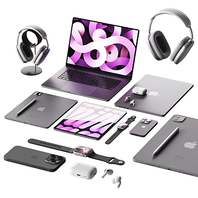 Apple Electronic Devices With Laptop Headphones Tablet Smartwatch Phone Stylus And Accessories 3d model