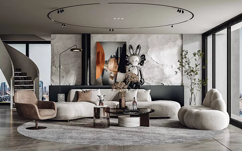 modern living room villa living room 3d model