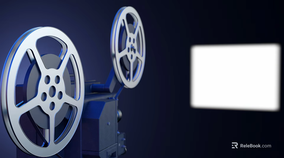 High Quality Commercial Film Projector With Metal Reels And Projection Screen 3d model 