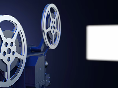 High Quality Commercial Film Projector With Metal Reels And Projection Screen 3d model