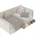 Modern Beige Brown Sofa Bed with Soft Pillows and Cozy Blankets Design