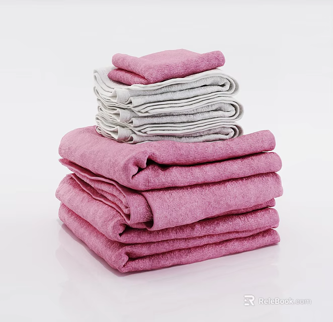 Soft Pink and Gray Towels Neatly Stacked in Pile for Bathroom Use 3d model 