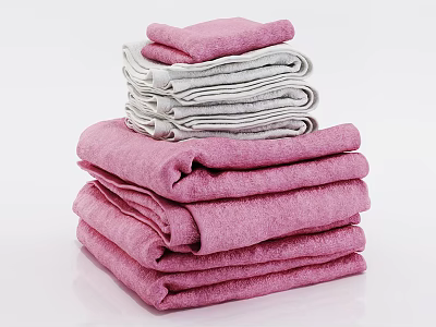 Soft Pink and Gray Towels Neatly Stacked in Pile for Bathroom Use 3d model