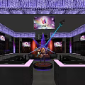 Stylish Bar Interior With Purple Lighting Stage And Large Screen Setup
