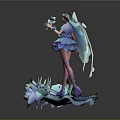 Game Movie Character Fairy With Blue Wings Purple Outfit on Blue Rose Base