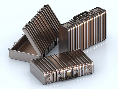 Modern Metallic Suitcase with Striped Pattern Lock Closures and Open Closed Design 3d model