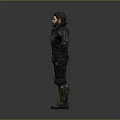 Futuristic Male Character In Metallic Armor With Blue Circular Emblem And Outstretched Arms