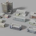 Various Office Building Architectural Models With Different Design Styles And Structures 3d model