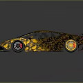 Yellow and Black Camouflage Super Sports Car With Red Roof Lights And Yellow Wheels