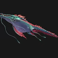 Mythical Aquatic Creature with Blue and Pink Coloration Sharp Teeth Fins and Tentacles