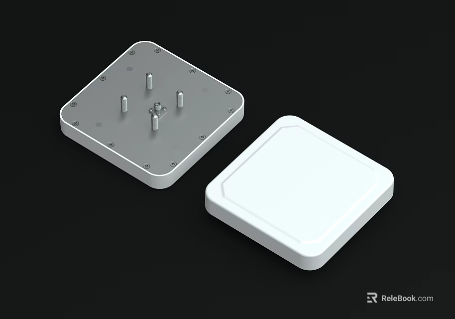 White Square Electronic Enclosure Base With Internal Posts And Smooth Cover 3d model 