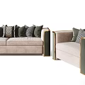 Modern Sofa Set With Light Upholstery Dark Trim And Multiple Throw Pillows 3d model