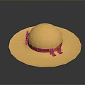 Beige Woven Sun Hat With Pink Bow And Yellow Tag For Summer Wear