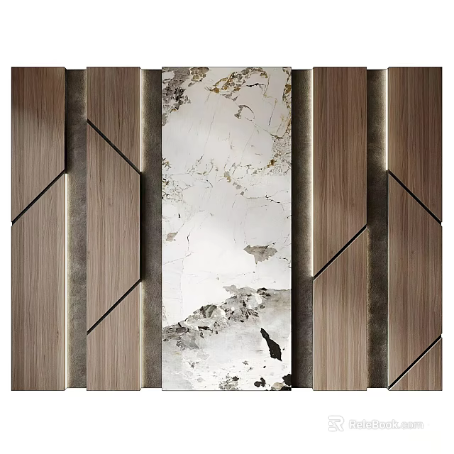 Modern Wall Decor With Wooden Panels And Marble Accent 3d model
