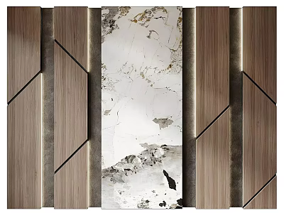 Modern Wall Decor With Wooden Panels And Marble Accent 3d model