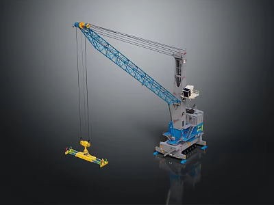 Blue Construction Crane Model With Yellow Hook And Detailed Mechanical Structure 3d model