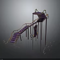 Purple Children's Playground Equipment With Curved Stairs Slide And Climbing Structure