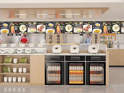 Modern Restaurant Interior With Order Counter Menu Boards And Beverage Refrigerators 3d model
